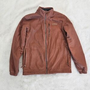 Columbia Men's Work Coat Brown Canvas Jacket Fleece Lined Zip Up